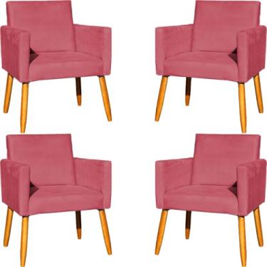 Imagem de Kit 4 Poltronas Para Sala Decorativas Nina Cadeiras Reforçadas Confortáveis Para Recepção Manicure Sala De Espera Escritório Consultório Suede Cores Pé Castanho (Rosê)