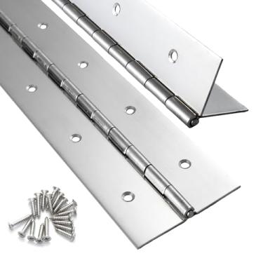 Imagem de Pacote com 2 dobradiças de piano resistentes de 50 cm x 5 cm de largura, 0,047 polegadas de espessura de aço inoxidável contínuo e dobradiça de piano para armário, porta, caixa de ferramentas, caixa