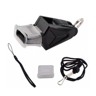 Imagem de Apito Futebol Juiz Árbitro Som Alto Com Cordão E Acessórios, Preto