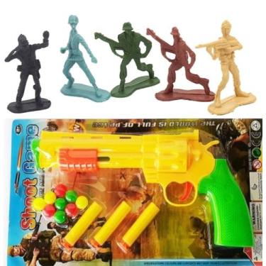 Imagem de Arminha de Brinquedo e Soldadinho Boneco Soldado plástico Lança Dardos