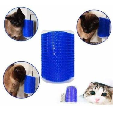 Imagem de Escova Tira Pelos Pet Parede Gatos Com Catnip Massagem - OEM, Azul