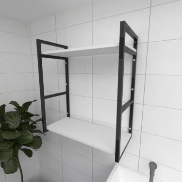 Imagem de Prateleira industrial para lavanderia aço cor preto prateleiras 30cm c