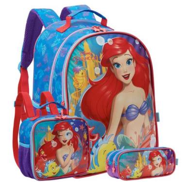 Imagem de Kit Mochila Costas 16" Ariel Sereia Com Lancheira e Estojo - Princesa 