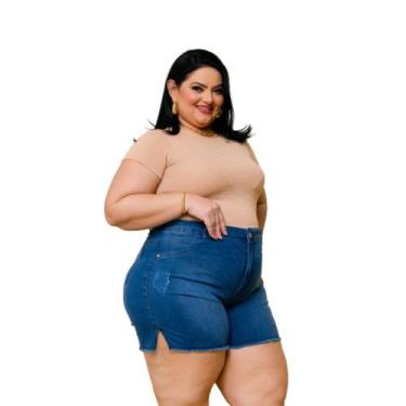 Imagem de Short Jeans Feminino Cintura Alta Elastano Bermuda Plus Size - karha J