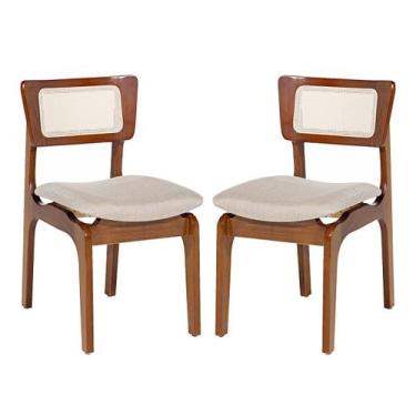 Imagem de Kit 2 Cadeiras de Jantar Portugal em Madeira Imbuia Tela Rattan Linho 