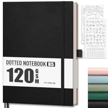 Imagem de AHGXG Caderno pontilhado – Caderno de grade de pontos, papel grosso sem ácido de 120 g/m2, caderno pontilhado B5 grande, 96 páginas, capa macia de couro, bolso interno, estêncil de diário, 19 x 25 cm