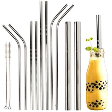 Imagem de Youngever Canudos reutilizáveis de aço inoxidável, canudos de metal, com 2 canudos extra largos para Smoothie e Bubble Tea, To Go Bag, canudos de copos de 590 ml e 850 g (prata)