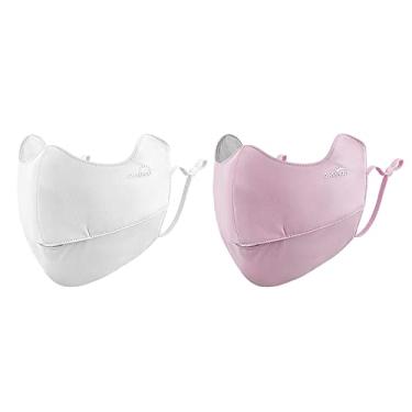 Imagem de OHGOLF Pacote com 2 polainas de pescoço FPS 50+ capa de lenço facial UV proteção solar bandanas de pano balaclava com alças de orelha SLN3M308 rosa e branco