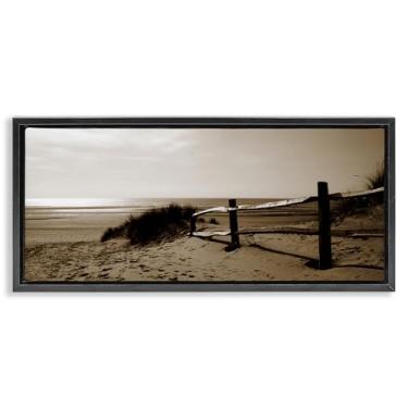 Imagem de Stupell Industries Design de arte de parede em tela flutuante emoldurada Beach at Sundown por Noah Bay, moldura flutuante preta, 25 x 11