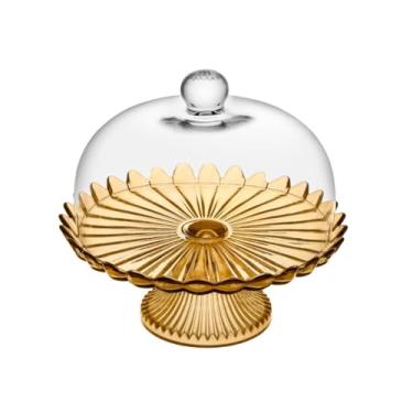 Imagem de Boleira de vidro com tampa Boleira de Vidro com Pé e Tampa Pétalas de Jasmin 24 cm Colorida Prato(Dourado)