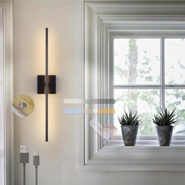 Imagem de Luminárias de parede modernas, arandela LED regulável com controle remoto, luminária de parede com interruptor de toque, iluminação alimentada por bateria recarregável por USB, rotação de 35