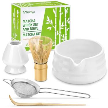 Imagem de Mfacoy conjunto de batedor matcha, conjunto de chá japonês (5 unidades) inclui tigela matcha com bico (19 onças), batedor matcha de bambu e colher matcha, suporte para batedor matcha, peneir