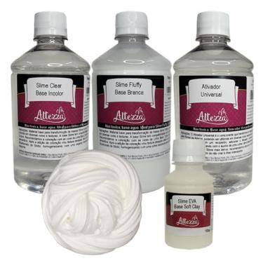 Imagem de Kit Ativador Slime Universal 500ml + Cola Slime Fluffy 500g + Cola Slime Transparente Clear 500g - Altezza - Kit DIY para Slimes Criativos (Kit + Base EVA 100g)