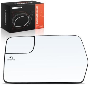 Imagem de A-Premium Vidro espelhado aquecido do lado esquerdo do motorista com placa de suporte - compatível com Ford F-150 F150 2011 2012 2013 2014 - Espelho plano de visão lateral externa com vidro Spotter