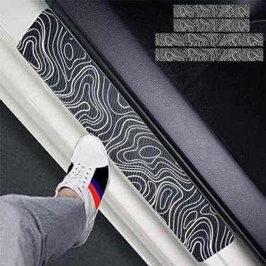 Imagem de Naxizo 4Pcs Topográfico Mapa Topográfico Exploração Descubra Fibra de Carbono Porta Do Carro Frente/Traseira Protetores de Placa de Soleira, Adesivo Refletivo Decorativo Porta Entr (Topográfico)