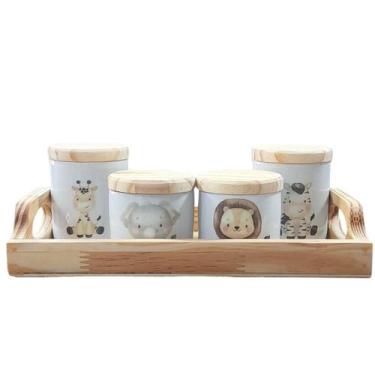 Imagem de Kit higiene bebê Safari 5 peças - Bandeja E potes - Peças Porcelana Ba