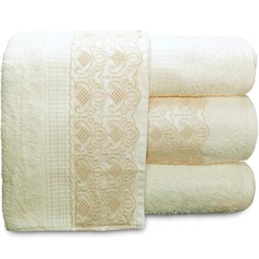 Imagem de Jogo de Banho Gigante Buettner Dakota Renda 4 Peças 100% Algodão Presente Toalha Banhão Macia Grossa (Marfim Pérola)