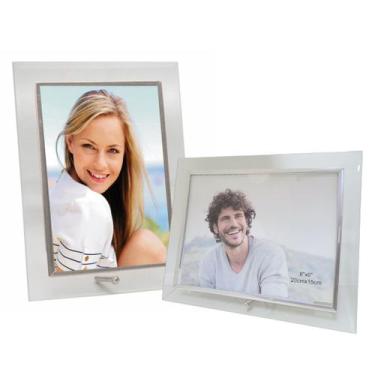 Imagem de Conjunto Porta Retrato Vidro Reto Prime Borda Prata 15x20 Vertical e H