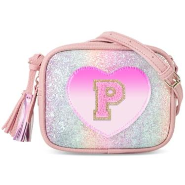Imagem de Bolsa infantil de coração, presente de aniversário para meninas, linda bolsa de couro infantil, bolsa transversal pequena, bolsa personalizada com letras iniciais, Glitter-pinkletter, Petite