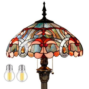 Imagem de WERFACTORY Tiffany Abajur Azul Rosa Vitral Pé Luz De Leitura 16X16X64 Polegadas Antigo Poste Canto Decoração Quarto Sala De Estar Home Office Série S830B