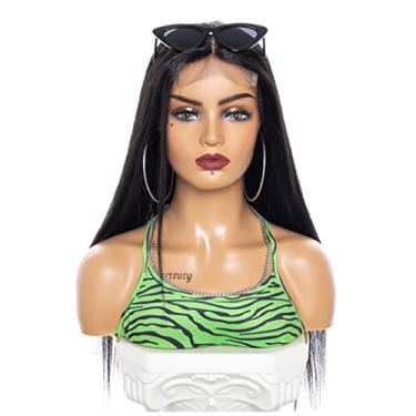 Imagem de Lindo Perucas frontais de renda reta cabelo humano para meninas uso diário peruca afro com franja média peruca de cabeça macia e ajustada 4 cores (66 cm/26 pol) Ajustável