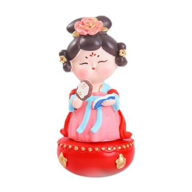 Imagem de XLWLLNJ Tumbler chinês Tang Lady estátua Central Piece Creative Craft Desktop Decoration Resina escultura para estante de estante de armário doméstico, Segurando O Ventilador