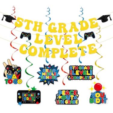 Imagem de Grade Level Complete Banner, Gold Glitter 5th Grade Grad Banner, 5th Grade Graduation Party Decorations 2023, Boy Girl Kids Fifth Grade Graduation Decorations Supplies