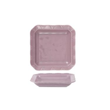 Imagem de Conjunto de tigela e prato de cerâmica simples e personalizado para uso doméstico, utensílios de mesa de cerâmica roxa para sala de jantar, tigelas e pratos de arroz - prato profundo quadrado de renda