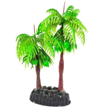 Imagem de Enfeite Decoração de Aquário Planta Sintética Base Pesada Coqueiro Duplo 13cm Vigoar