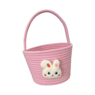 Imagem de oshhni Cestas de Páscoa Bunny Baskets decoração de festa Trata -se de cesto de cesto de boa cesta de corda para presentes ovos de crianças crianças crianças, Rosa