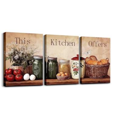 Imagem de jejeloiu Arte de parede em tela de comida de cozinha para sala de estar quarto 12 x 16 x 3 peças decoração de parede infantil vintage rústica para decoração de casa de banho meninos meninas marrom
