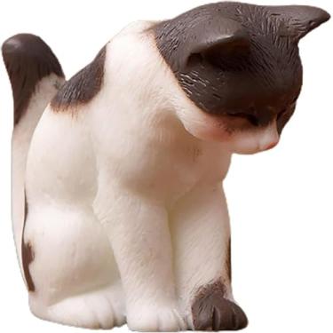 Imagem de Mini estátuas de gato Kawaii para jardim de fadas - ornamentos marrons para terrário DIY, plantador de suculentas, micro paisagem, decoração de mesa, enfeites de bolo, acessórios de casa de bonecas,