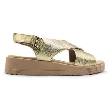 Imagem de Sandália Usaflex Feminina Couro Salto Anabela Ajuste Fecho-Flex Casual MA10005