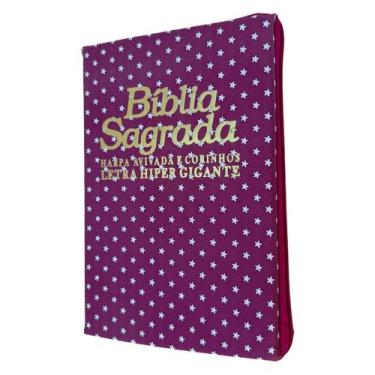 Imagem de Bíblia Arc rosa estrelinhas com ziper Harpa e corinhos - CENTRAL