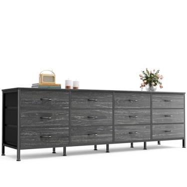 Imagem de Huuger Cômoda de 178 cm para quarto, suporte de TV para TV de 65, 75, 80 polegadas, cômoda longa de 12 gavetas de tecido, grande unidade organizadora de armazenamento, cômoda para quarto, estampa de