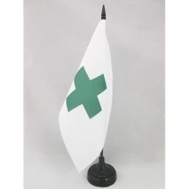 Imagem de Bandeira de mesa internacional cruz verde AZ bandeira de mesa 5 polegadas x 8 polegadas - Bandeira de mesa de organização ambiental 21 x 14 cm - Bastão de plástico preto e base