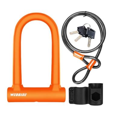 Imagem de Trava de bicicleta – Trava em U para bicicleta resistente com cabo de aço de segurança de 1,5 m – Cadeados em U de bicicleta com manilha de 17 mm com chaves e suporte de montagem resistente para