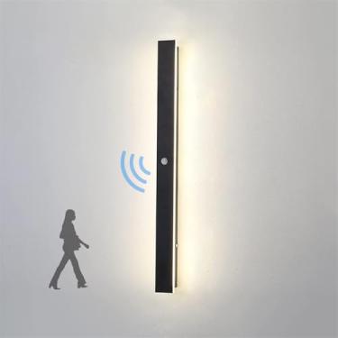 Imagem de Luminária de parede externa LED com sensor de movimento, luminária de parede à prova d'água, faixa longa, arandelas de parede de alumínio, iluminação de parede preta, simplicidade moderna pa