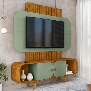 Imagem de Estante Home Ripado para TV Até 75 Polegadas 2 Portas com Pés de Madeira Maciça Embaú Bechara