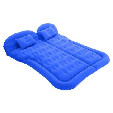 Imagem de Colchão Cama Aveludada Inflável Para Suv Bomba 12V Vg + Azul