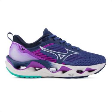 Imagem de Tênis Mizuno Wave Stratos 3 Feminino, 36, Marinho, Roxo