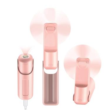 Imagem de xigmer Mini ventilador portátil portátil, 3 em 1 pessoal, dobrável, recarregável, ventilador de bolso, lanterna, ventilador de mesa, presentes de aniversário para cílios meninas mulheres mãe (rosa)