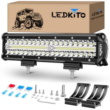 Imagem de LEDKITO Barra de luz LED de 30,5 cm, off-road, tripla, ponto de inundação, barra de neblina, barra de LED, para Jeep UTV, caminhão, quadriciclo, carrinho de golfe, motocicleta, trator, barco, branco