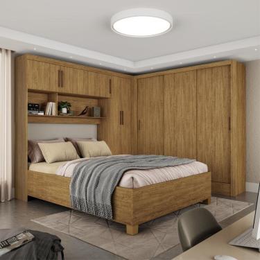 Imagem de Guarda-Roupa Casal Modulado 5 Portas com Cama Santiago 3 Portas 5 Gavetas Cinamomo
