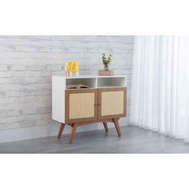 Imagem de Balcão Buffet Pés Jatobá Mdf Branco 2 Portas Com Nichos Mdf Freijó E P