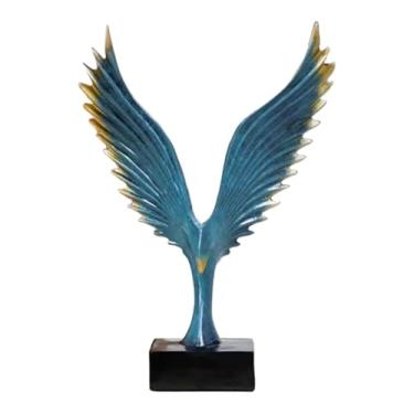 Imagem de Ioensy Estátua da estátua Bird Feliz Modern Party Resin Sculpture Spread seu ornamento de asa para cafés lojas de fazenda lojas estantes de estante, Azul