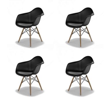 Imagem de Conjunto com 4 Cadeiras Eames Arm dsw Preto e Madeira