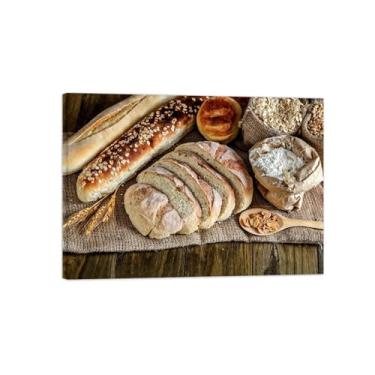 Imagem de Impressões de arte de parede em tela de cozinha - imagens de sala de jantar decoração de parede - Pão e trigo - Pintura vintage natureza morta para sala de estar pronta para pendurar tela embrulhada