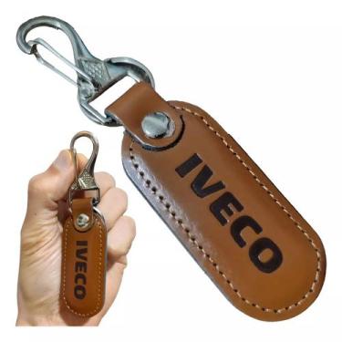 Imagem de Chaveiro Iveco Couro Marrom Chave Mosquetão Carro Moto Luxo - RS
