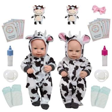 Imagem de Boneca Reborn Gêmeos 43cm Conjunto de Vaquinha + Itens - Cegonha Rebor